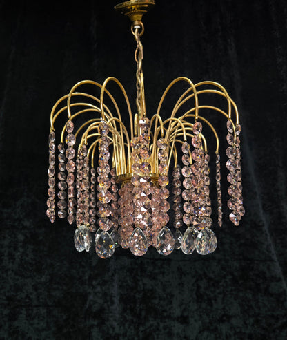 Very Pretty Vintage Italian 1 Light Cascading Pink and Clear Crystal Chandelier (3 for sale)