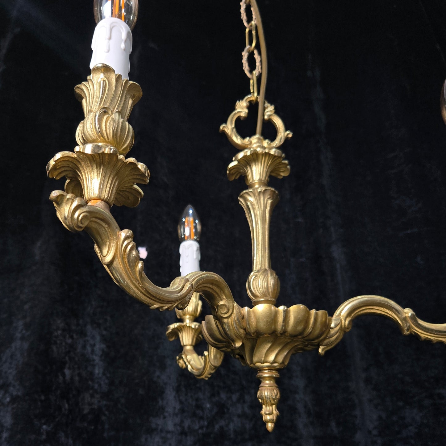 Traditional Antique French Solid Brass 3 Arm Rococo Style Chandelier Light