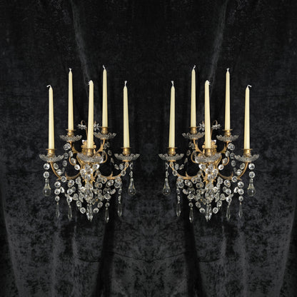 Rare Large Pair 1800s Antique Original Porteiux France Brass Candle Wall Lights