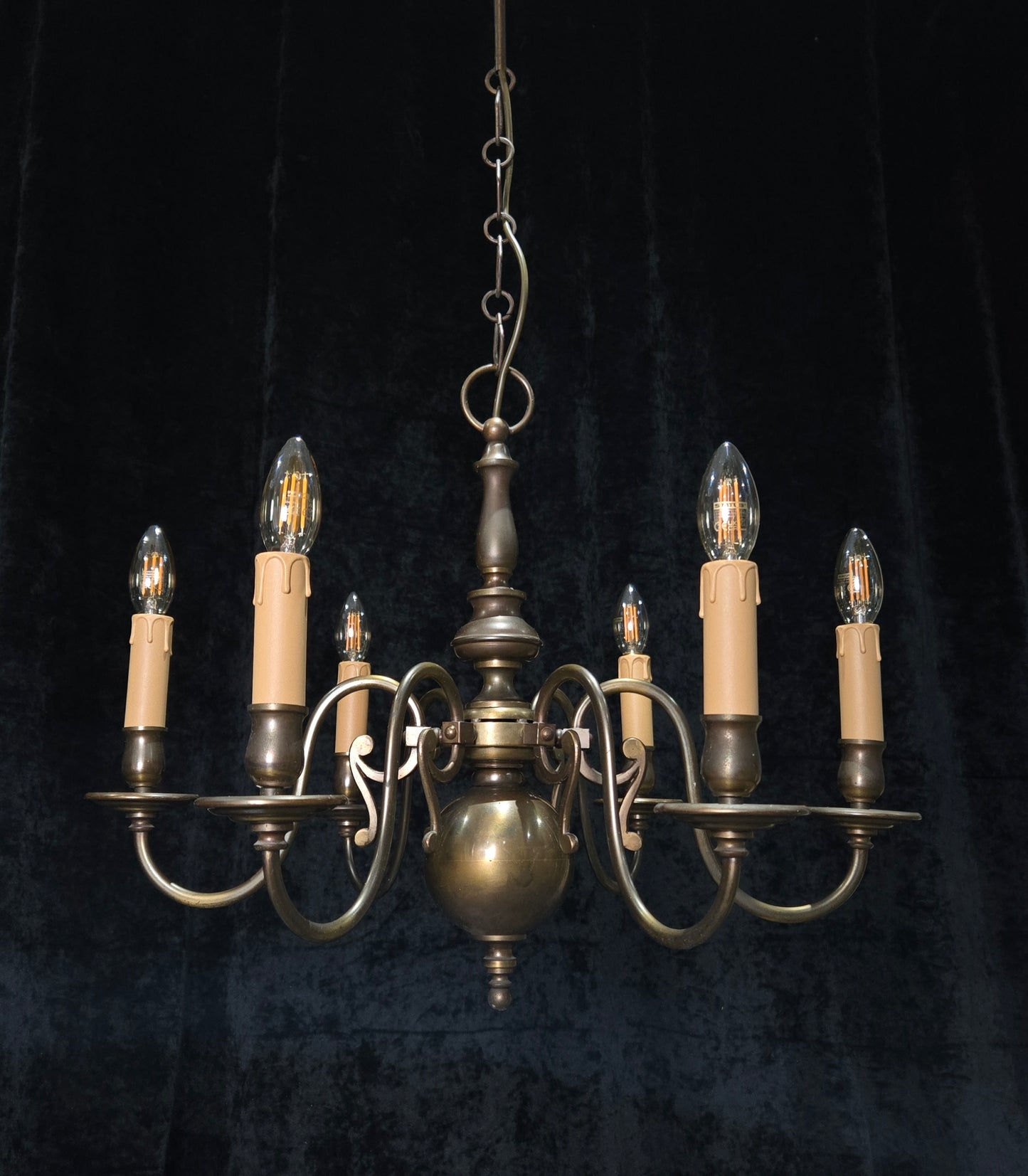 Classical Vintage 6 Arm Brass Flemish Bronze Tone Chandelier Ceiling Light