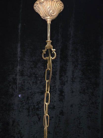 Stunning Antique French Empire Style Brass Crystal Leaf Chandelier Ceiling Light