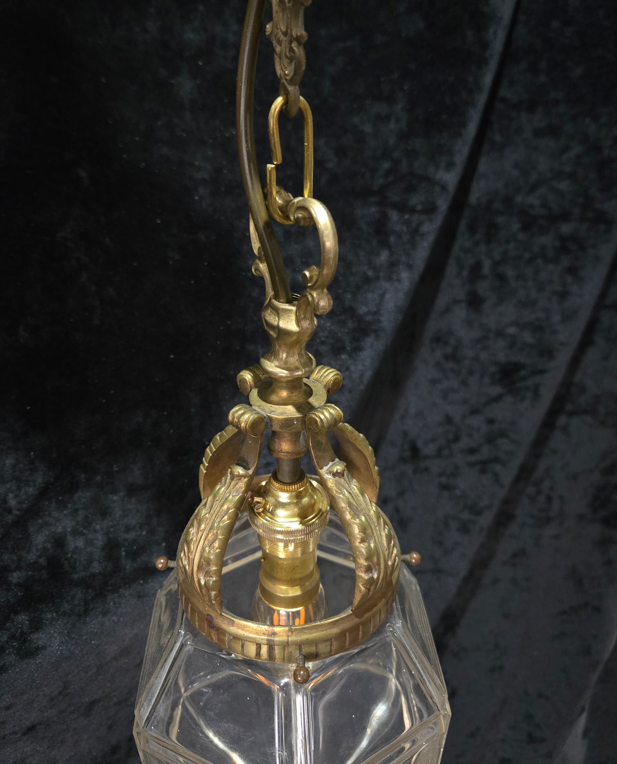 Traditional Vintage French Brass Geometric Clear Glass 1 Light Lantern