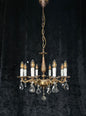 Fabulous Vintage Italian 8 Arm Brass Flower Crystal Chandelier Ceiling Light