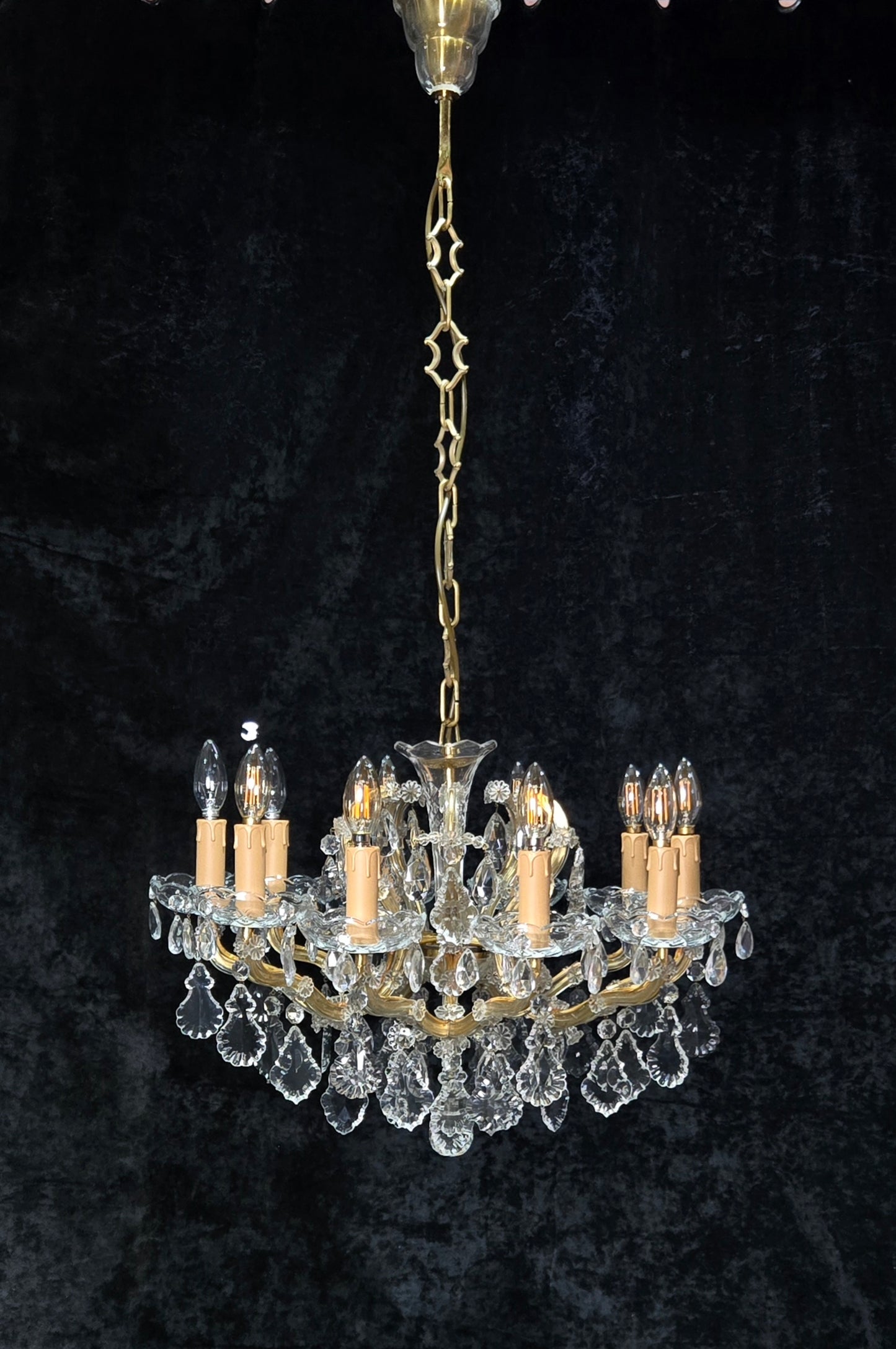 Stunning Vintage Made in Germany Marie Therese Crystal Brass 10 Light Chandelier