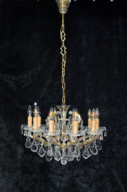Stunning Vintage Made in Germany Marie Therese Crystal Brass 10 Light Chandelier