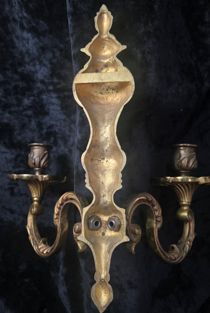 Fine Pair of Heavy Antique French Bronze Rococo Style Candle Wall Lights Sconces