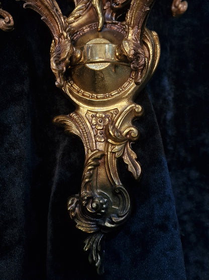 Fabulous Pair Vintage Italian 2 Arm Brass Cherub Crystal Wall Lights Sconces