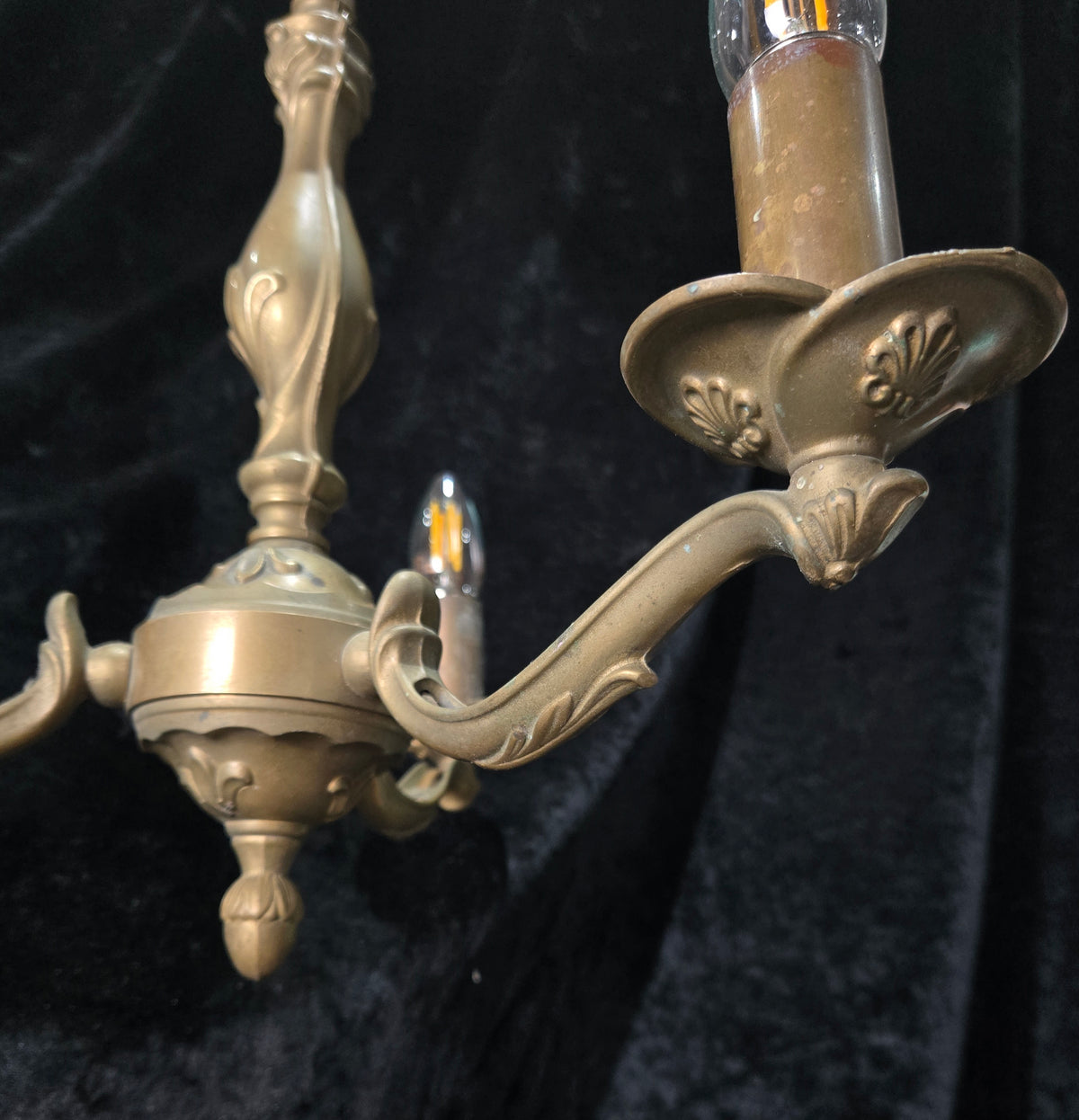 Art Nouveau Style Vintage French Bronze Veritable 3 Arm Chandelier Ceiling Light
