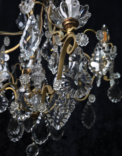 Classical Antique French 6 Arm Caged Bronze Crystal Chandelier Ceiling Light