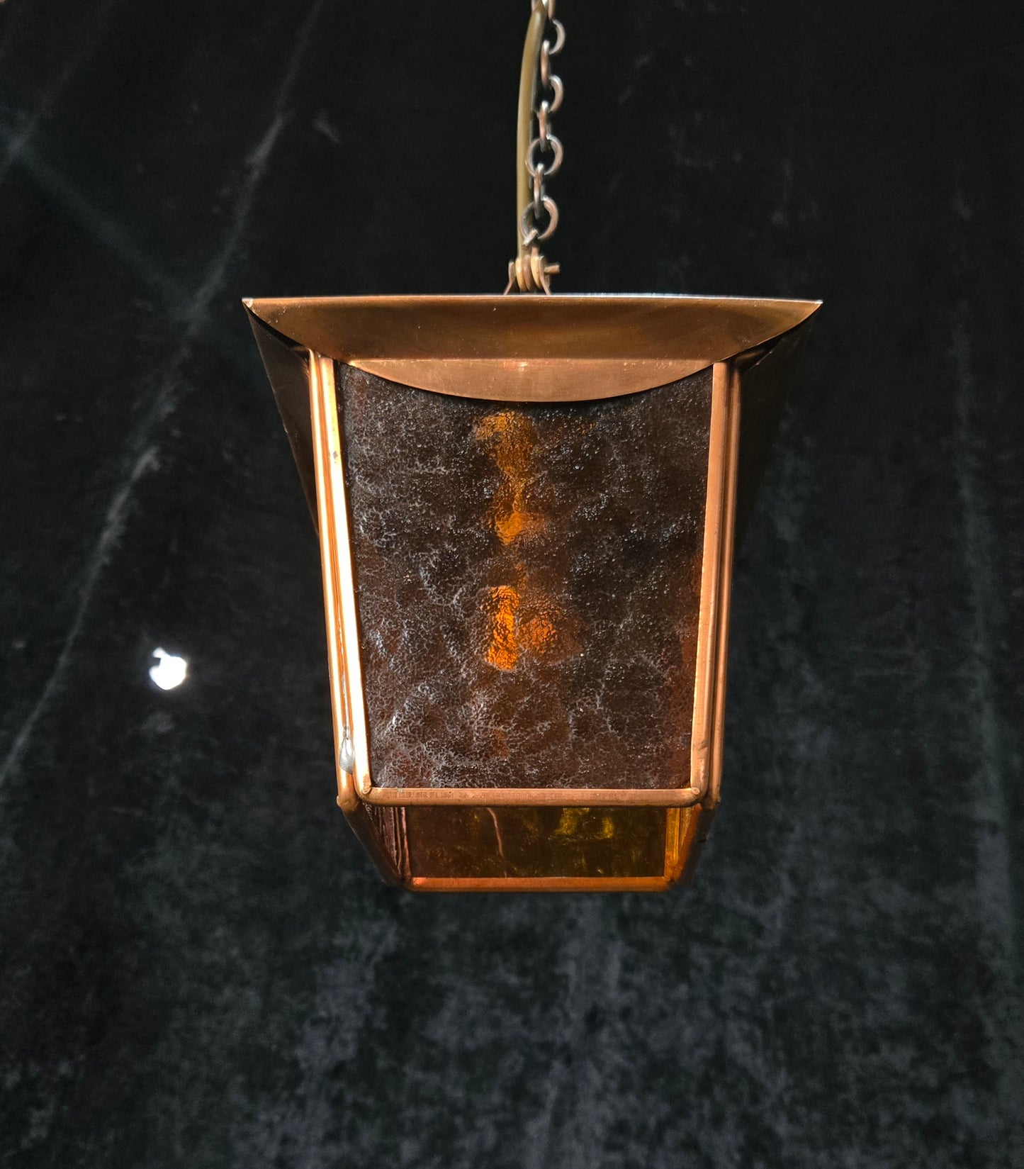 Lovely Vintage French Coloured Glass Copper Lantern Ceiling Light