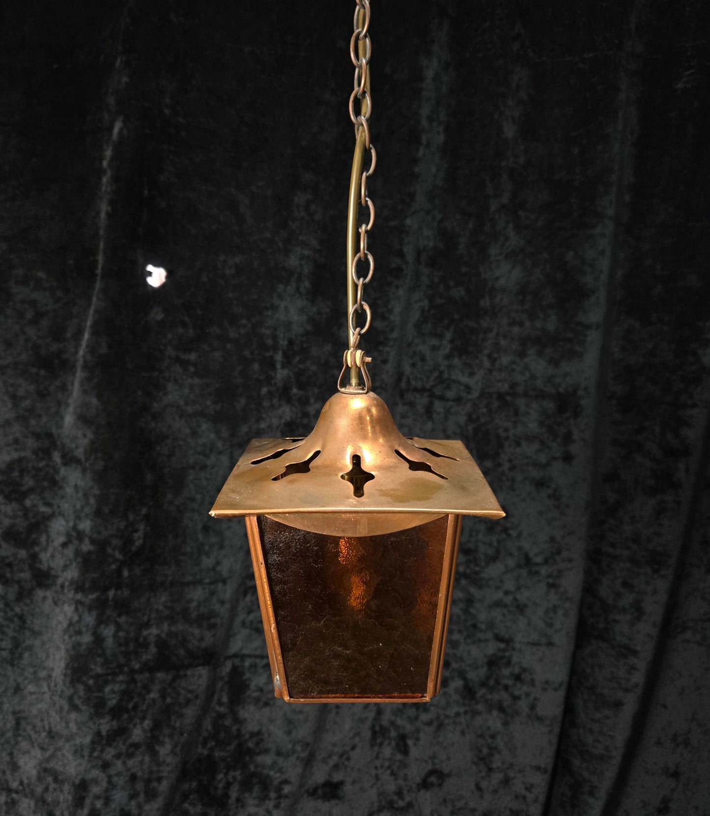 Lovely Vintage French Coloured Glass Copper Lantern Ceiling Light