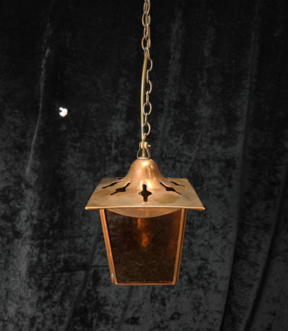 Lovely Vintage French Coloured Glass Copper Lantern Ceiling Light