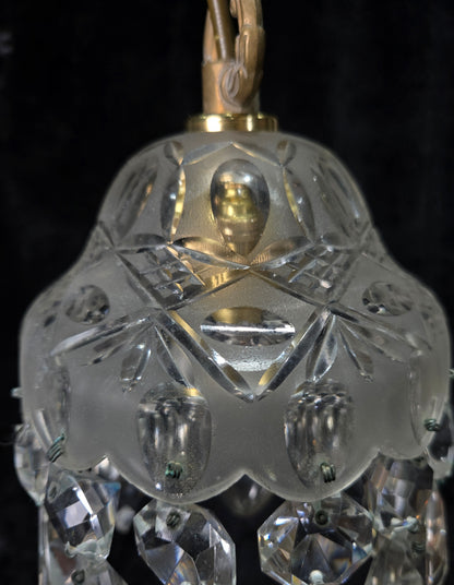 Beautiful Petite Cut Glass Crystal Antique Shade Brass Pendant Light Chandelier