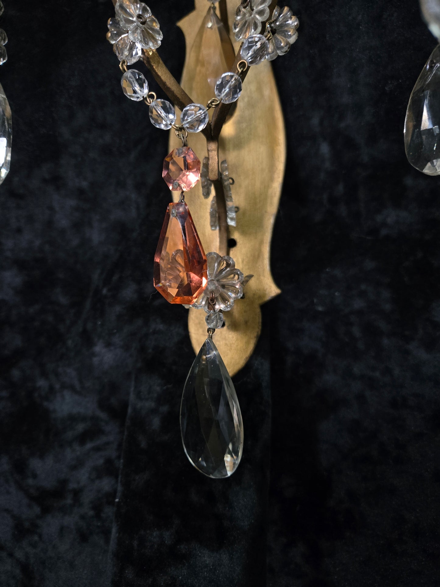 Fabulous Pair Vintage Italian 2 Arm Gilded Wrought Iron Crystal Candle Sconces