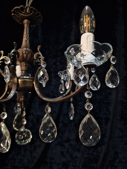 Lovely Elegant Vintage Italian 5 Arm Brass Crystal Chandelier Ceiling Light