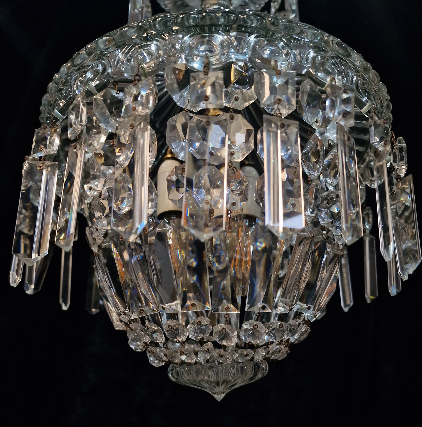 Stunning Heavy Antique French 3 Light Montgolfiere Crystal Brass Chandelier