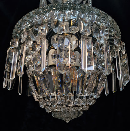 Stunning Heavy Antique French 3 Light Montgolfiere Crystal Brass Chandelier