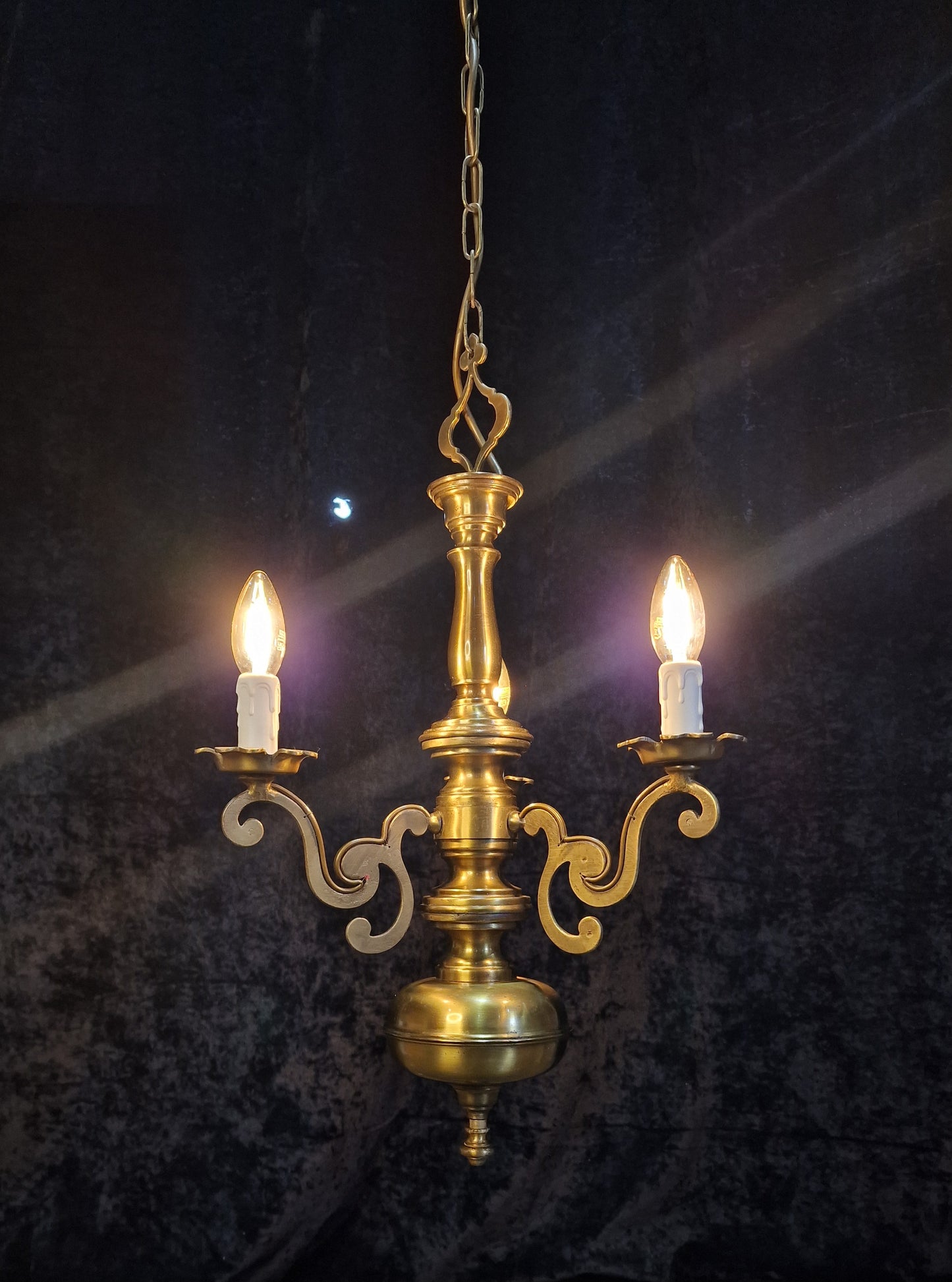 Elegant Vintage Italian 3 Arm Brass Chandelier Ceiling Light