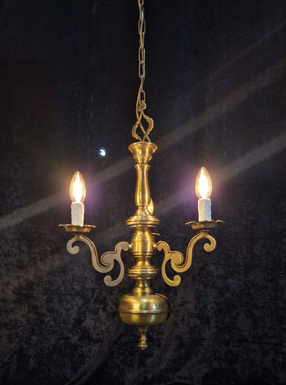 Elegant Vintage Italian 3 Arm Brass Chandelier Ceiling Light