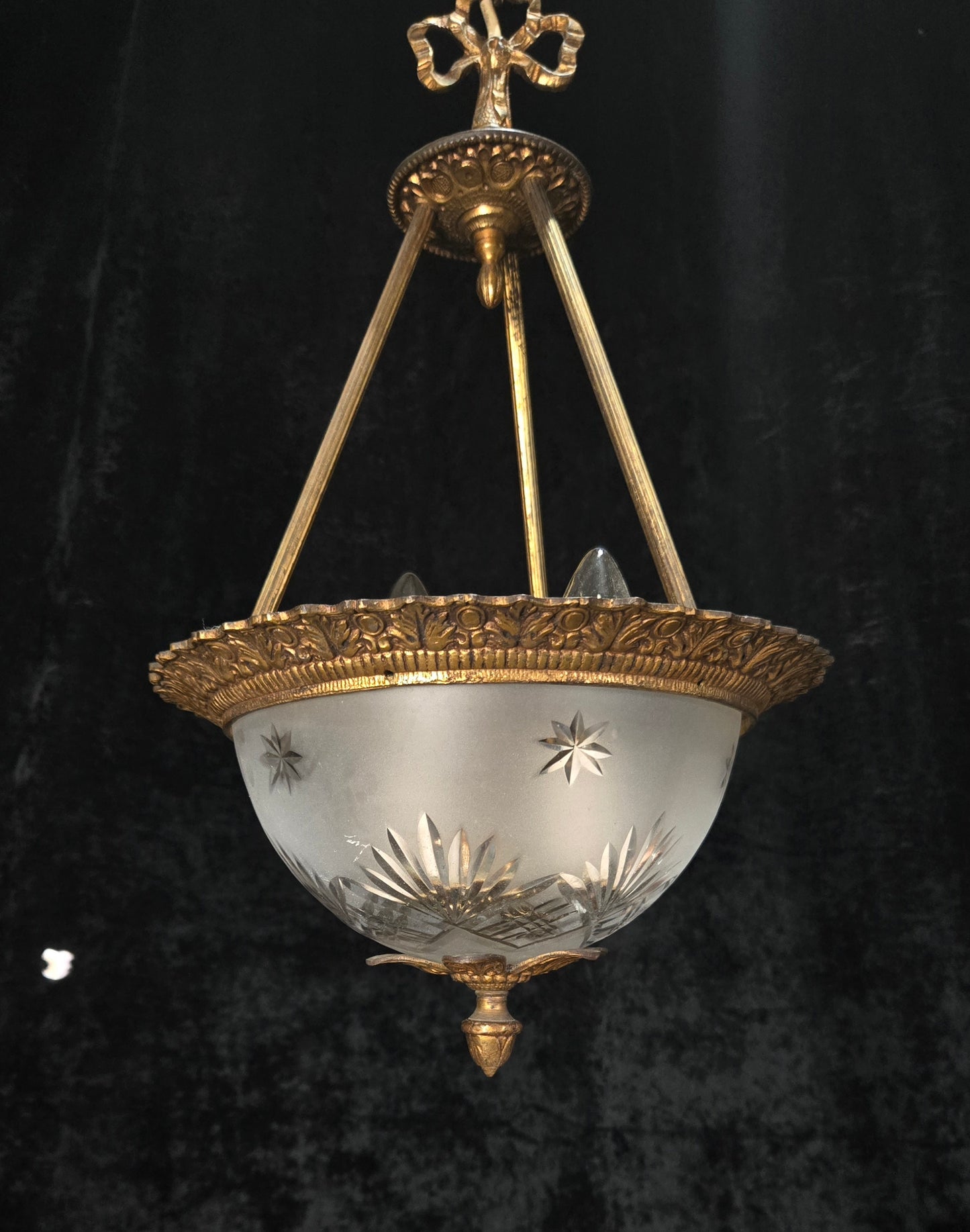 Lovely Vintage Brass Cut Glass Starburst 2 Light Spanish Lantern Chandelier