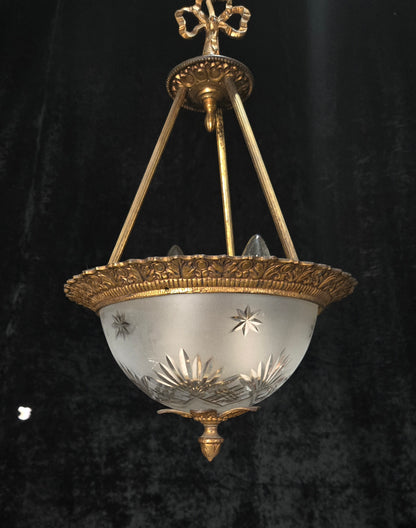 Lovely Vintage Brass Cut Glass Starburst 2 Light Spanish Lantern Chandelier