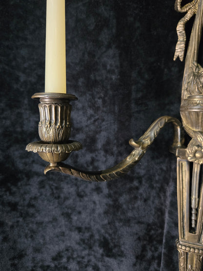 Fabulous Large Pair Antique French Brass 2 Arm Candle Wall Lights Sconces