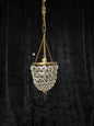 Petite Antique French Crystal Half Bag Brass 1 Light Chandelier Ceiling Light