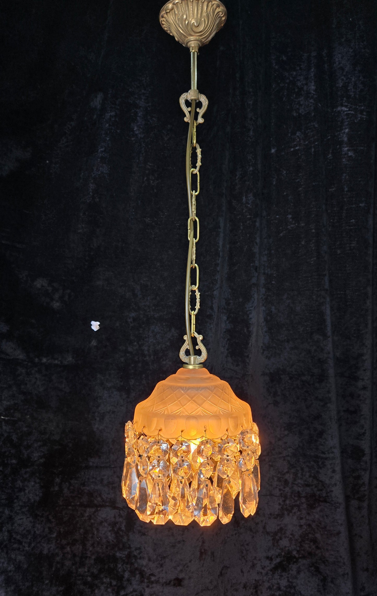 Classical Antique Czech 2 Tier Crystal Glass Brass Pendant Light Chandelier