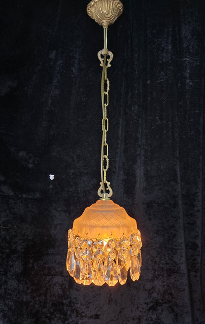 Classical Antique Czech 2 Tier Crystal Glass Brass Pendant Light Chandelier