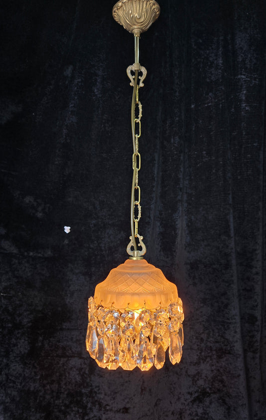 Classical Antique Czech 2 Tier Crystal Glass Brass Pendant Light Chandelier