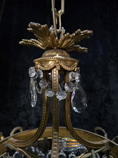 Traditional Antique French 3 Light Brass Bronze Crystal Empire Chandelier