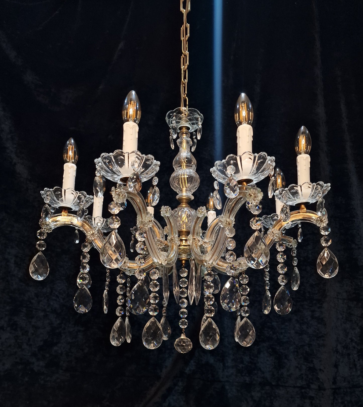 Fabulous Vintage French Large 8 Arm Glass Crystal Marie Therese Chandelier Light