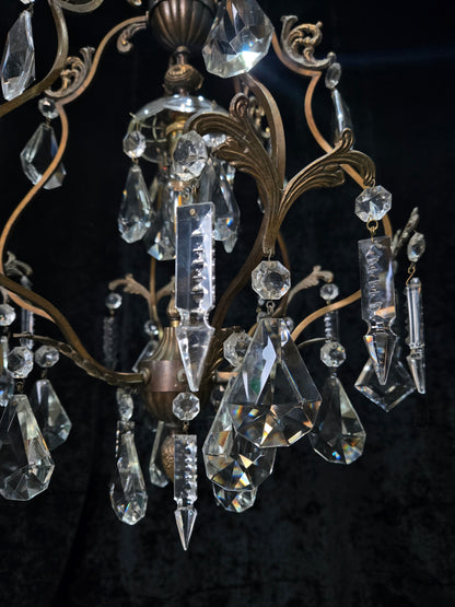 Elegant Vintage Italian 1 Light Cage Crystal Brass Chandelier Ceiling Light