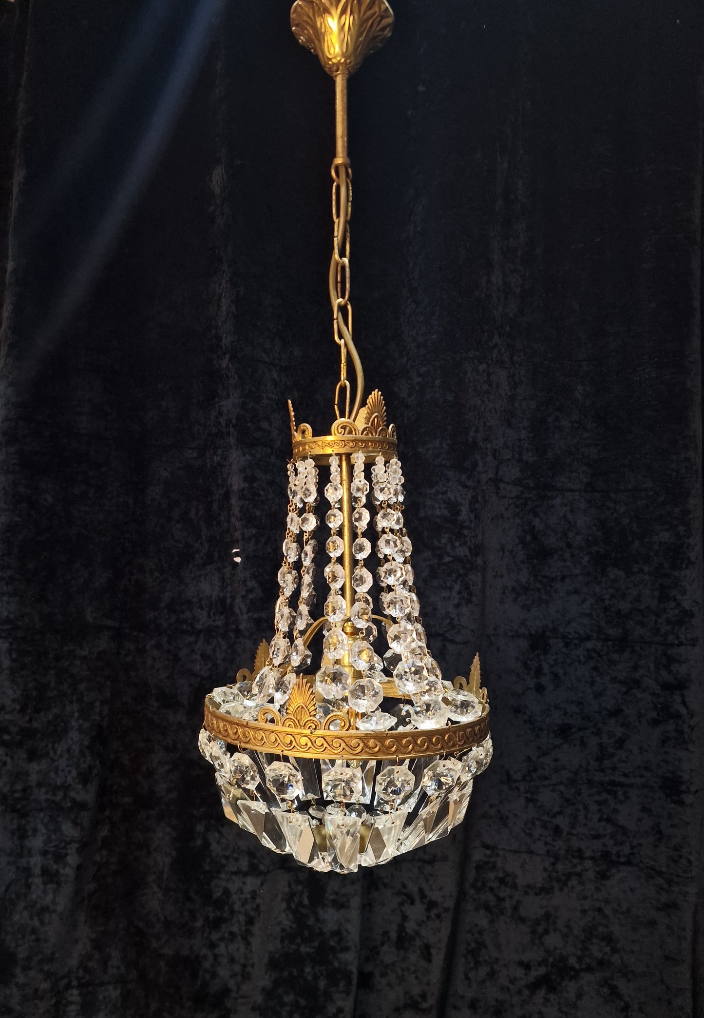 Lovely Antique French 1 Light Brass Montgolfiere Bag and Tent Chandelier Light