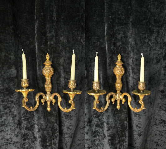 Fine Pair of Heavy Antique French Bronze Rococo Style Candle Wall Lights Sconces