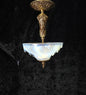 Unique Vintage 3 Light Brass EZAN Vaseline Glass Flush Ceiling Pendant Lantern