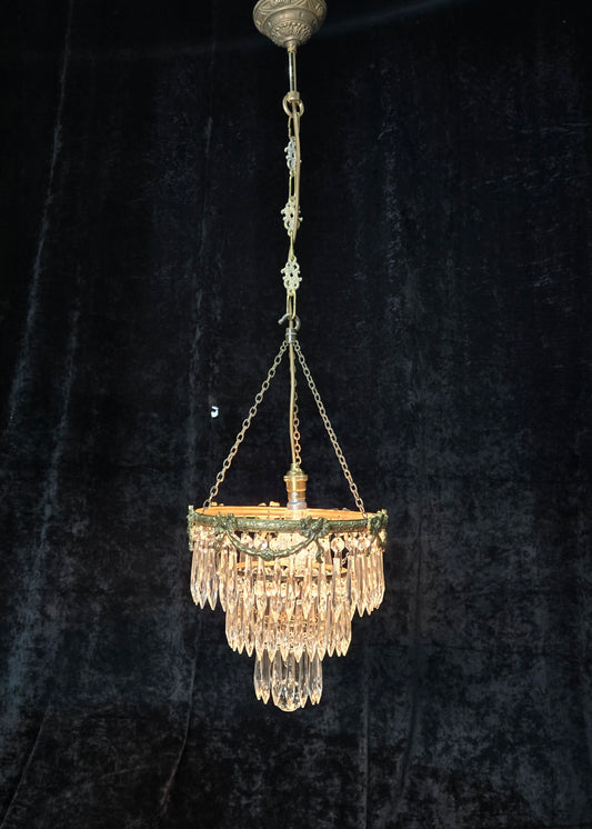 Fabulous Antique French Empire Style Brass Crystal Bows Chandelier Ceiling Light