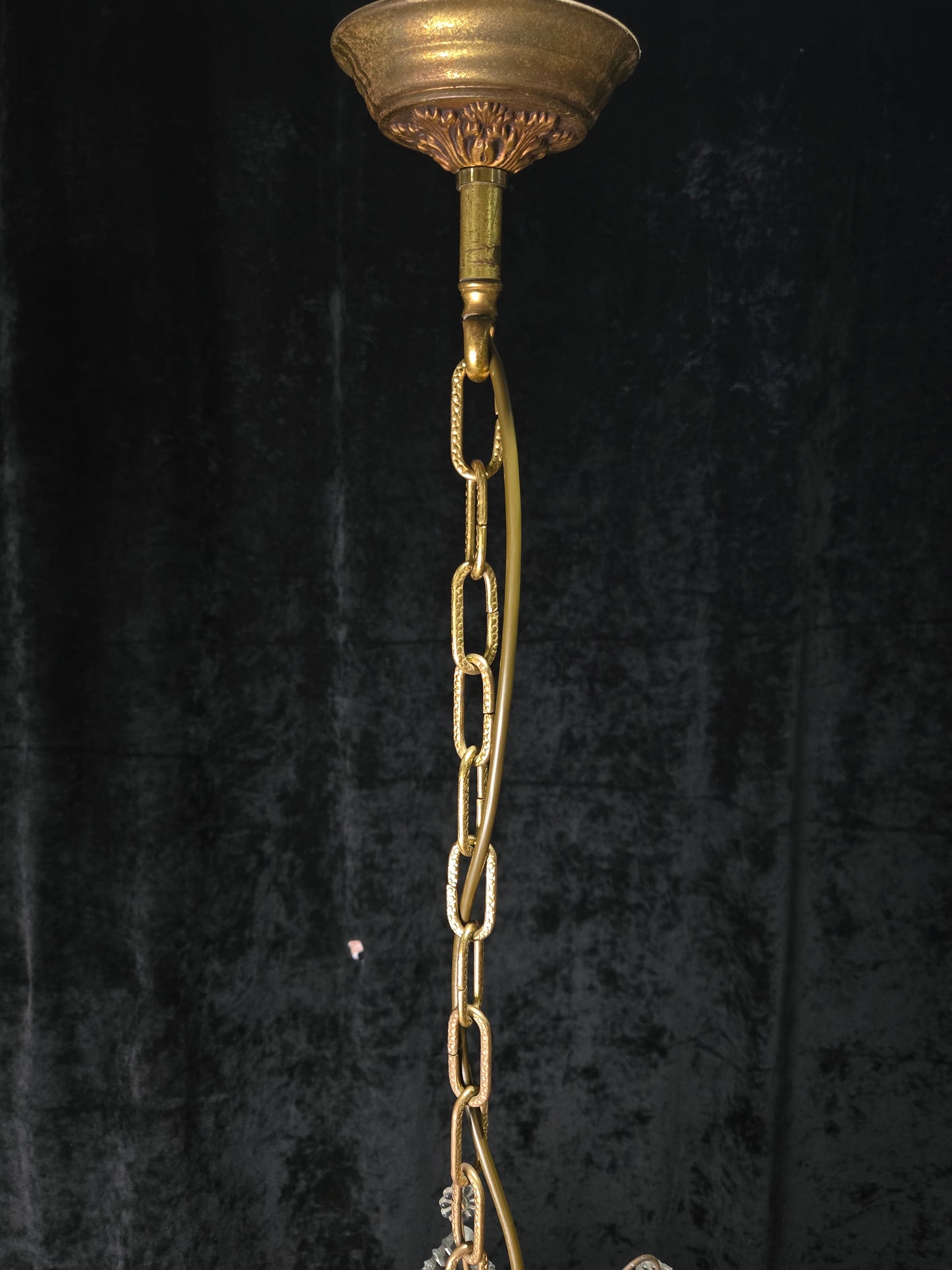 Classical Antique French 6 Arm Caged Bronze Crystal Chandelier Ceiling Light