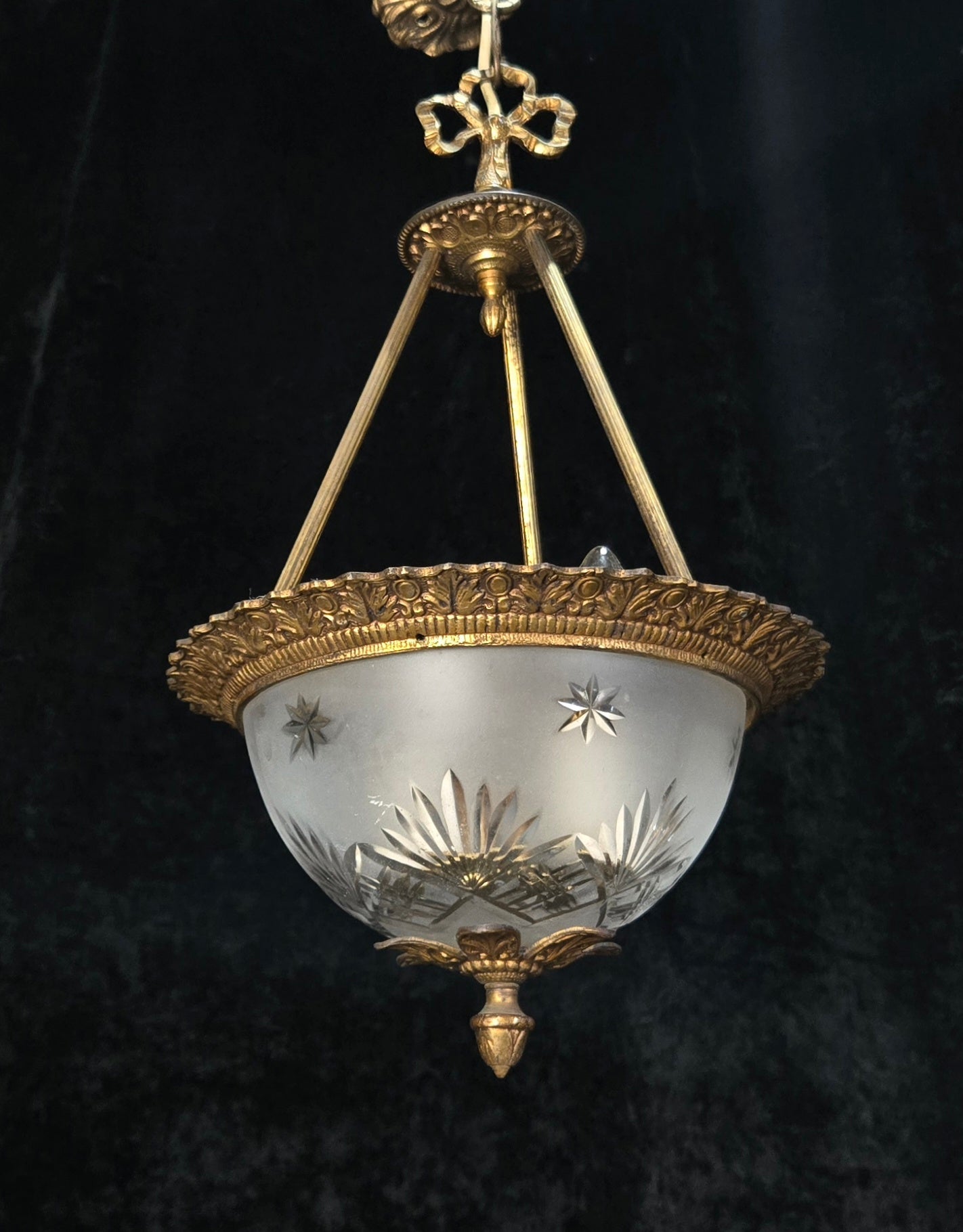 Lovely Vintage Brass Cut Glass Starburst 2 Light Spanish Lantern Chandelier