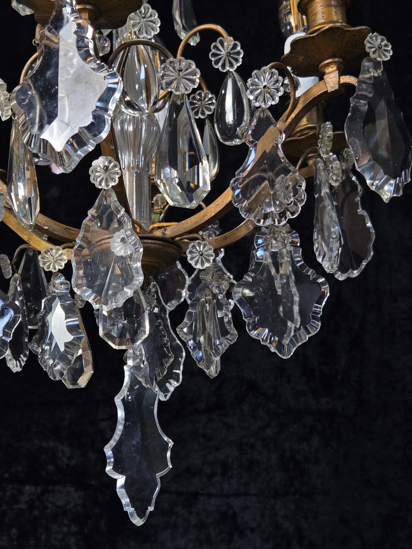 Traditional Tall Antique French 6 Arm Brass Crystal 3 Tier Chandelier Light