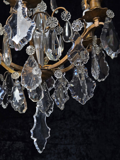 Traditional Tall Antique French 6 Arm Brass Crystal 3 Tier Chandelier Light