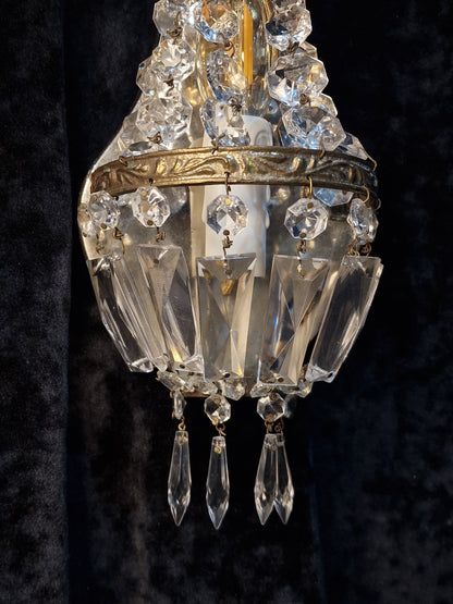 Stunning Pair of Vintage French Brass Crystal Montgolfiere Sconces Wall Lights