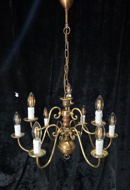 Traditional Antique 9 Arm 2 Tier Brass Flemish Chandelier Ceiling Light