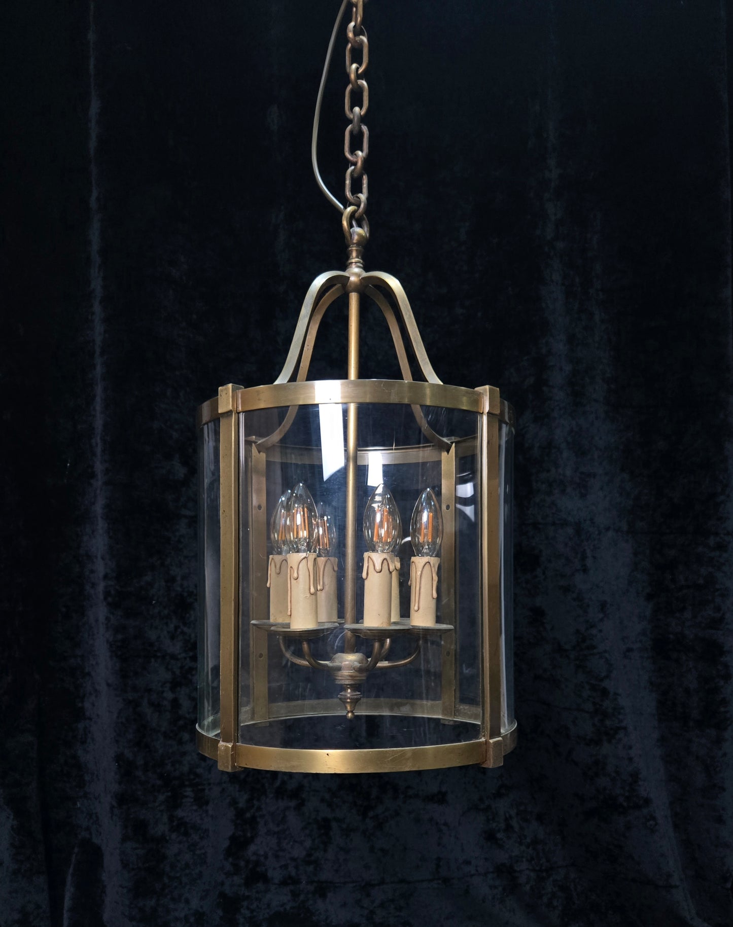 Grand Large Chateau Quality Heavy Antique French 6 Light Brass Cylinder Lantern