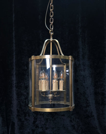 Grand Large Chateau Quality Heavy Antique French 6 Light Brass Cylinder Lantern