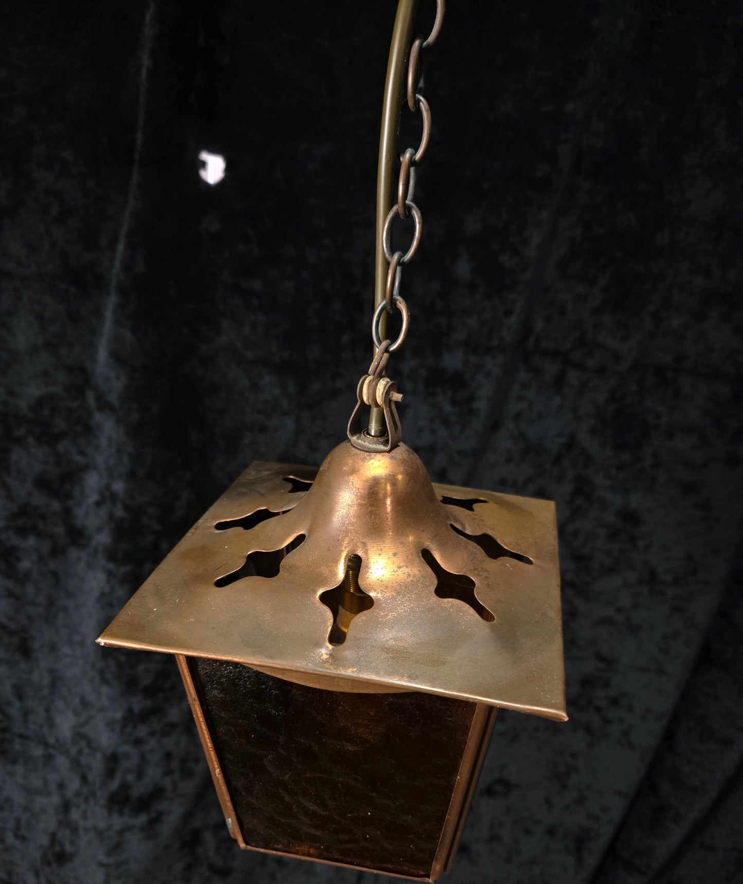 Lovely Vintage French Coloured Glass Copper Lantern Ceiling Light