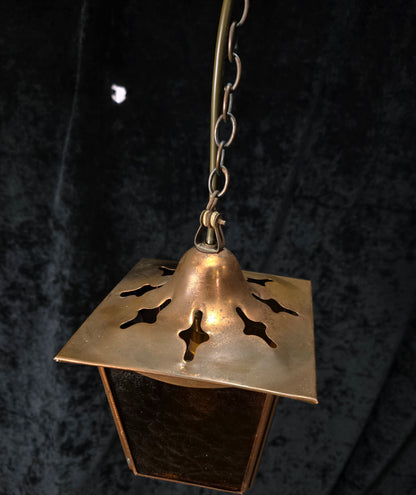 Lovely Vintage French Coloured Glass Copper Lantern Ceiling Light