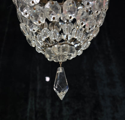 Beautiful Antique French Crystal Bag Brass Leaf Chandelier Ceiling Light