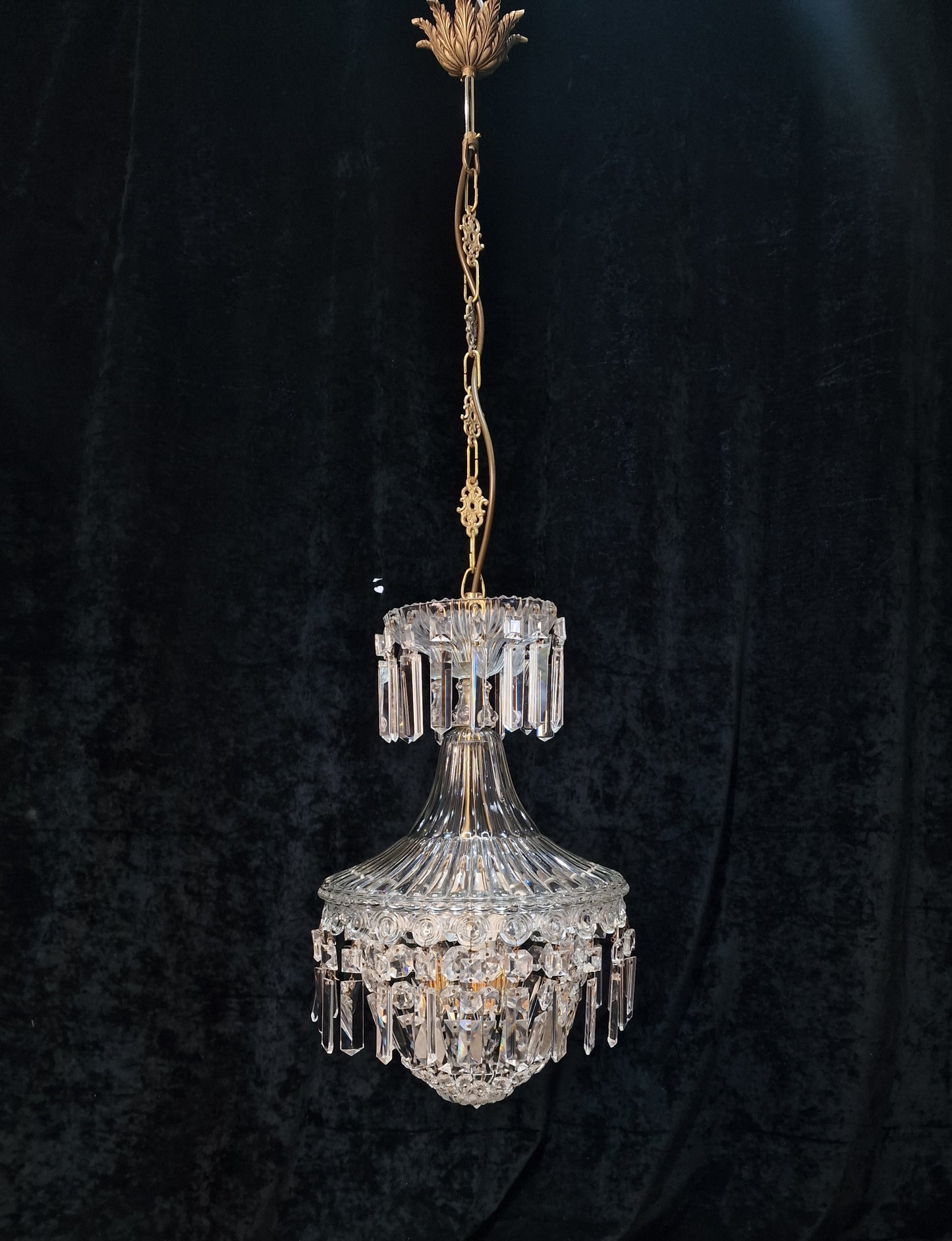 Stunning Heavy Antique French 3 Light Montgolfiere Crystal Brass Chandelier