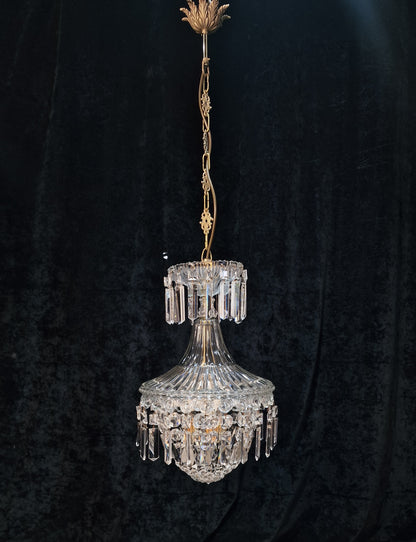 Stunning Heavy Antique French 3 Light Montgolfiere Crystal Brass Chandelier